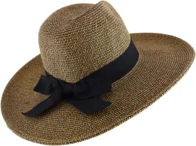 Trendy Apparel Shop Women's Fedora Crown Ribbon Band Wide Brim Sun Hat