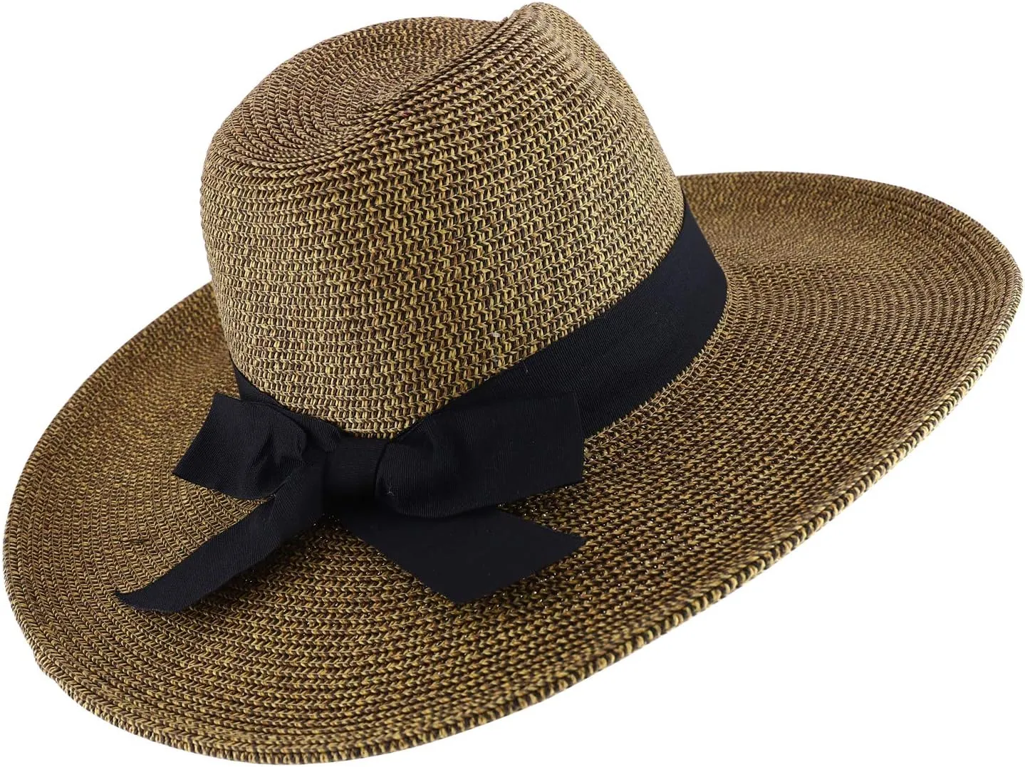 Trendy Apparel Shop Women's Fedora Crown Ribbon Band Wide Brim Sun Hat