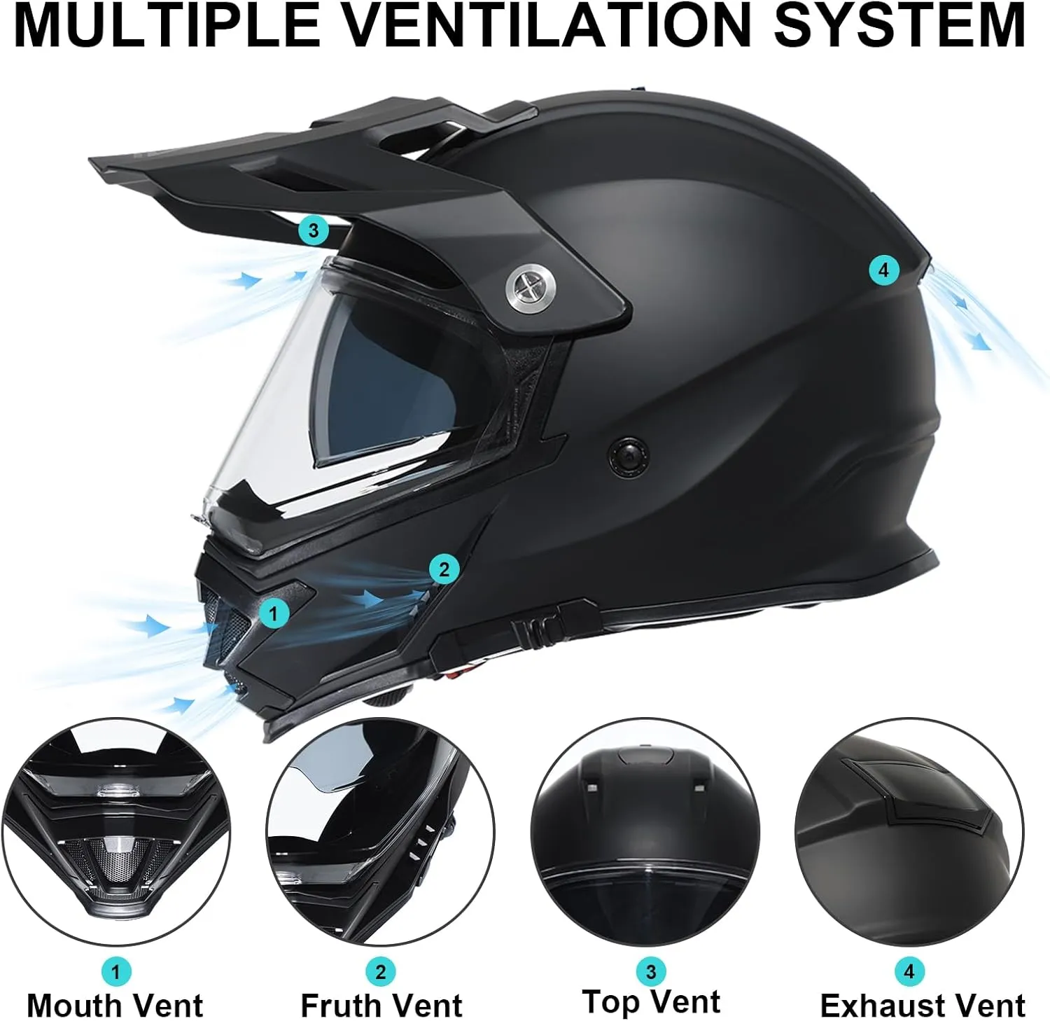 TRIANGLE Motorcycle Helmets Dirt Bike ATV Dual Sports Full Face Helmet for Adults with Tinted Sunshield DOT Approved