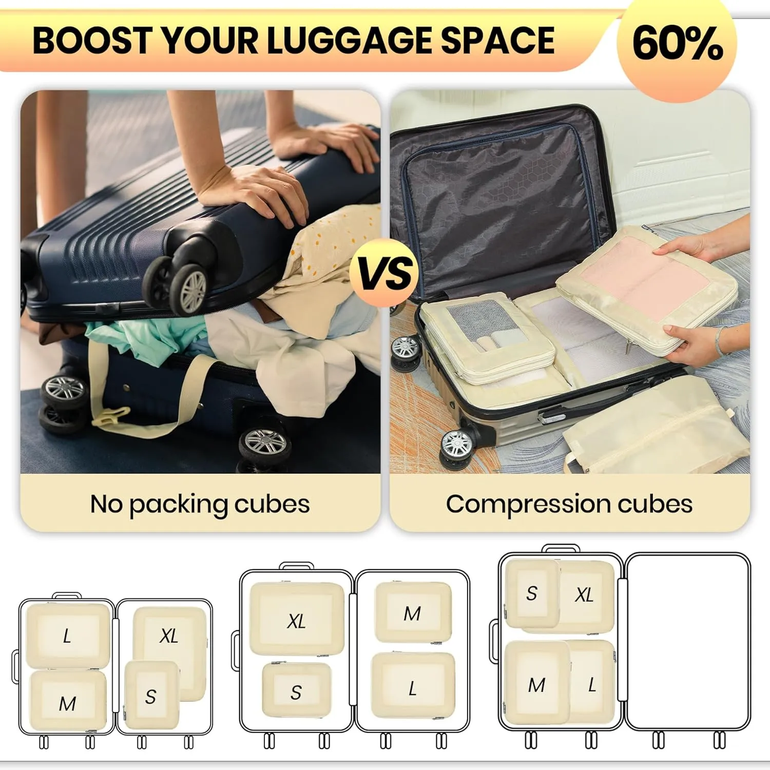 Ultralight Compression Packing Cubes Travel for Suitcases Compressible Mesh Packing Cubes for Travel Women Packing Organizers 4 Set