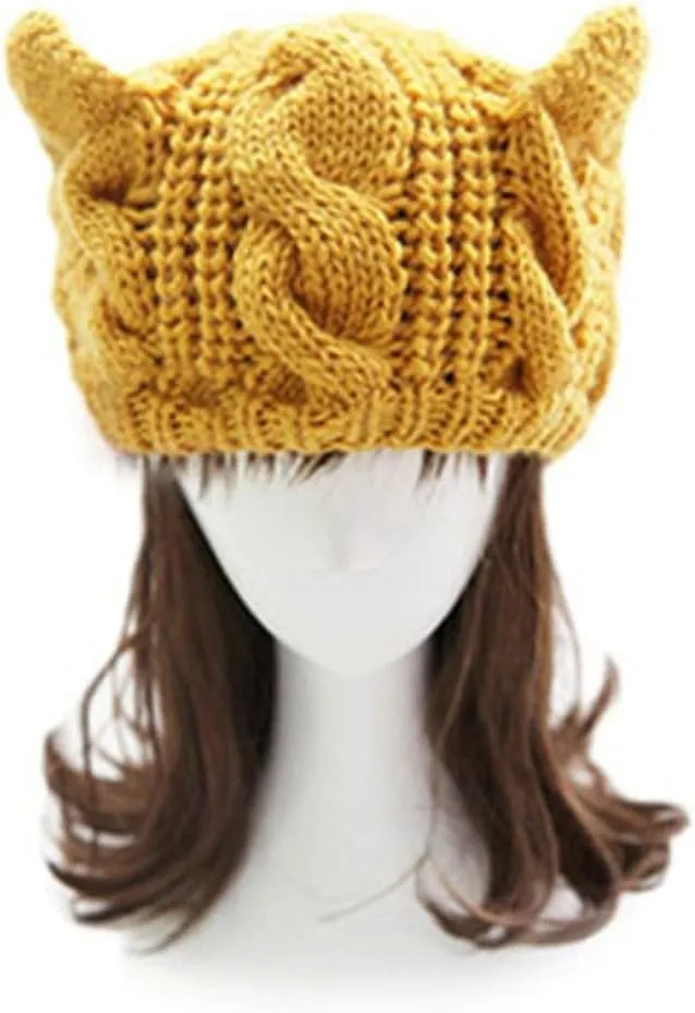 umbresen Cute Woollike Knitted CAT Kitty Ears Women Lady Girl Headgear Crochet Christmas Hats