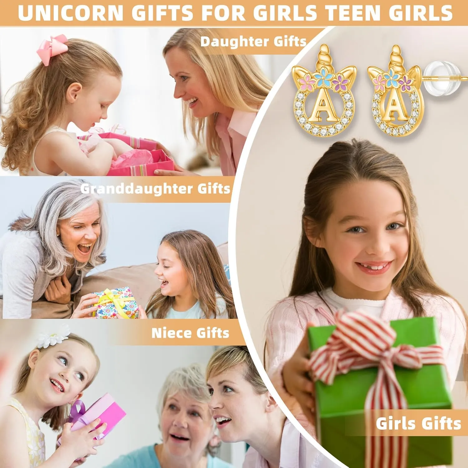 Unicorn Earrings Gifts for Girls Daugher - 925 Sterling Silver Stud Earrings Hypoallergenic Initial Unicorn Earring for Girls Kids Jewelry CZ Birthday Gifts