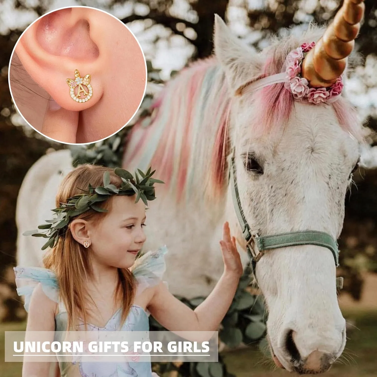 Unicorn Earrings Gifts for Girls Daugher - 925 Sterling Silver Stud Earrings Hypoallergenic Initial Unicorn Earring for Girls Kids Jewelry CZ Birthday Gifts