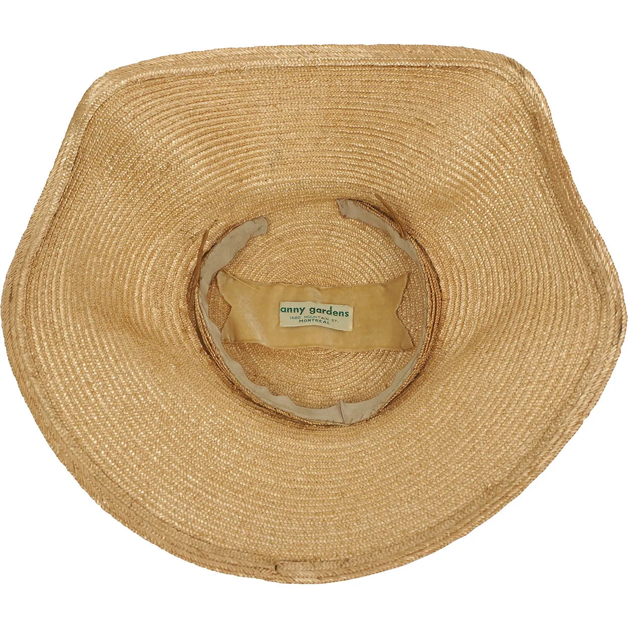 Vintage 1950s Straw Hat Irregular Brim Anny Gardens Montreal Size M