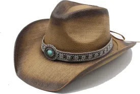 Western Straw Cowboy Hat for Women Men Wide Brim Summer Sun Hat Classic Cowgirl Hat with Belt Buckle for Travel