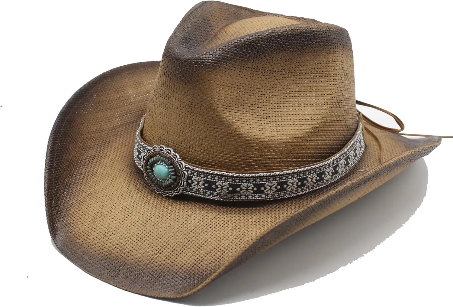 Western Straw Cowboy Hat for Women Men Wide Brim Summer Sun Hat Classic Cowgirl Hat with Belt Buckle for Travel