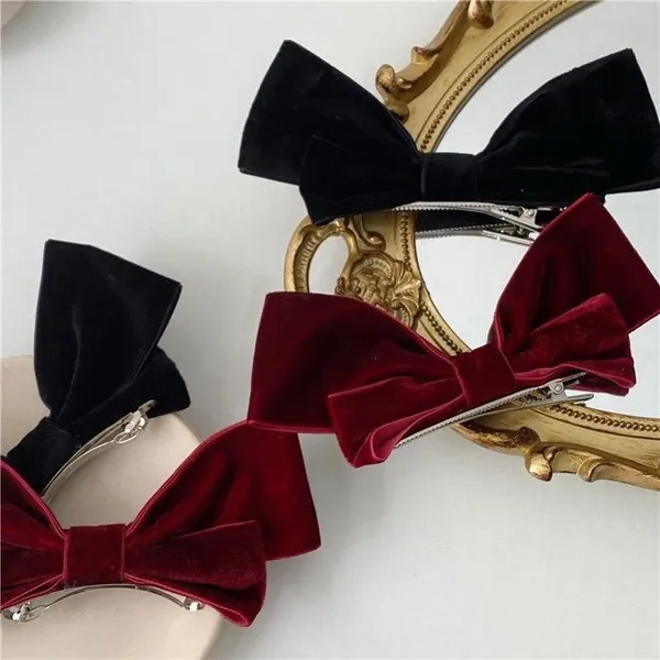 Wholesale black flannel texture large bow hairpin JDC-HD-bd018