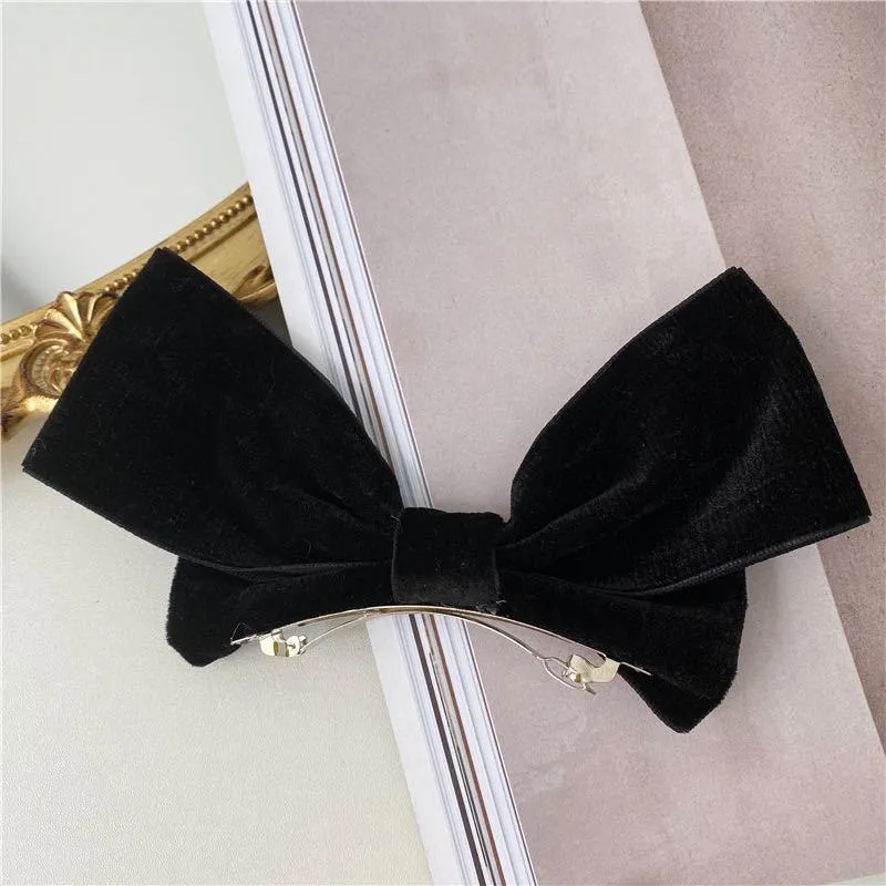 Wholesale black flannel texture large bow hairpin JDC-HD-bd018