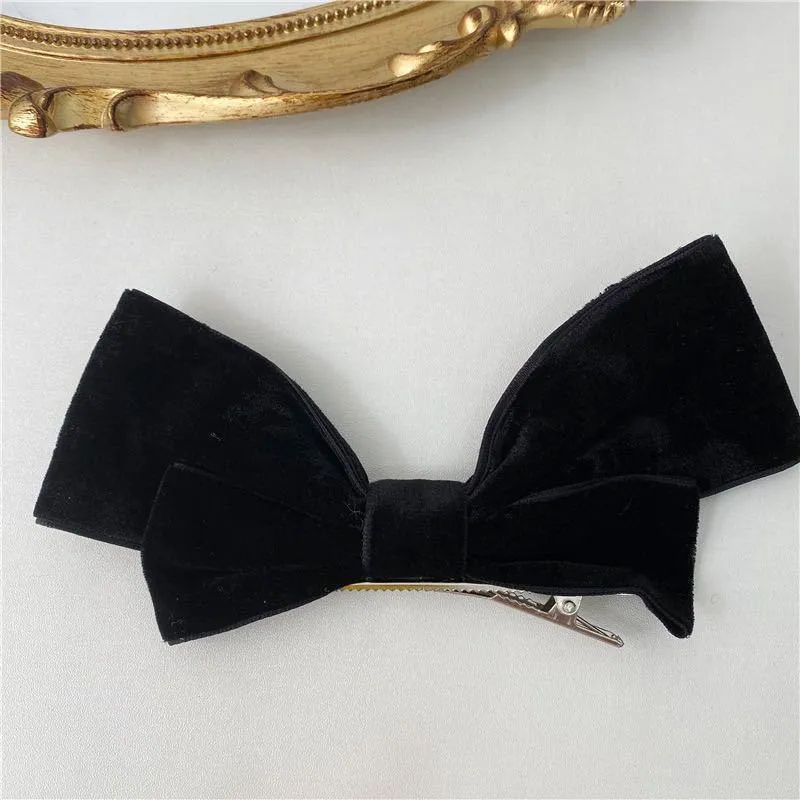 Wholesale black flannel texture large bow hairpin JDC-HD-bd018