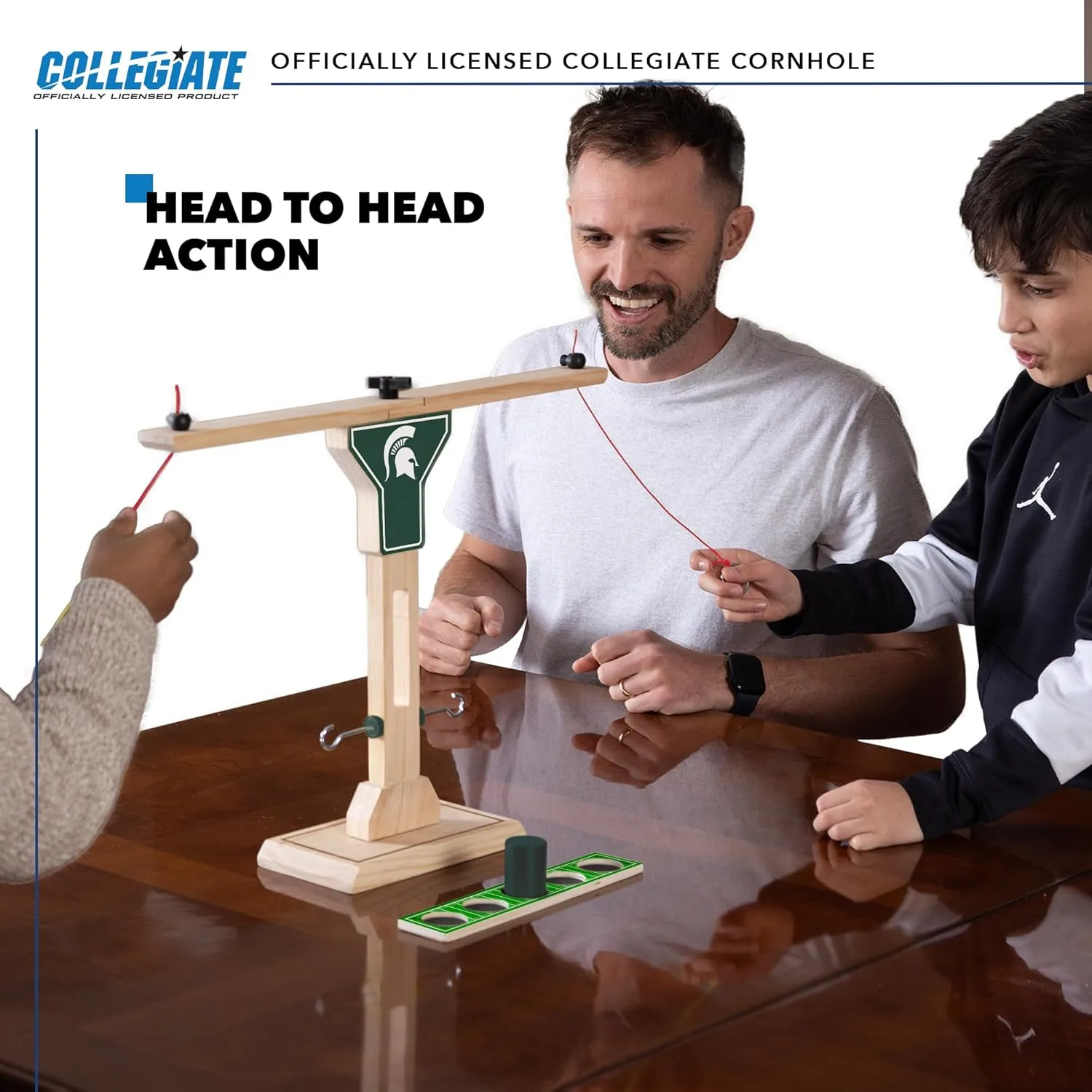 Wild Sports NCAA Wooden Ring Swing Battle - Head-to-Head Ring Toss Hook & Ring Game for College Football Fans