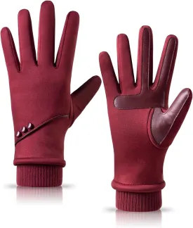 Winter Gloves Women with Touchscreen Fingers,Gloves for Women Water-Resistant with Anti-Slip Leather