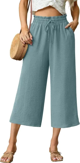 Womens Wide Leg High Waisted with Tie Belt Pockets Summer 2025 Vacation Pants