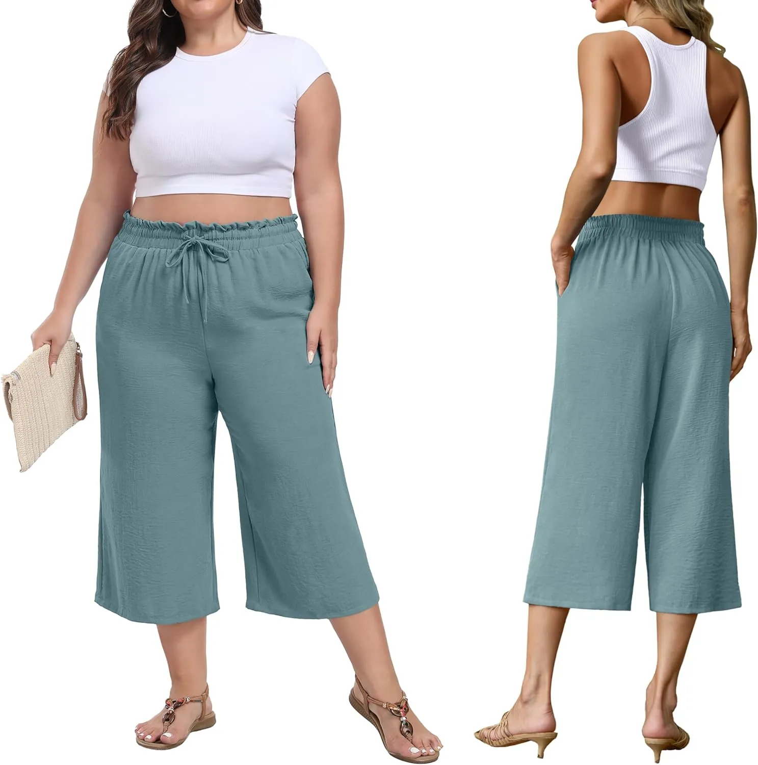 Womens Wide Leg High Waisted with Tie Belt Pockets Summer 2025 Vacation Pants