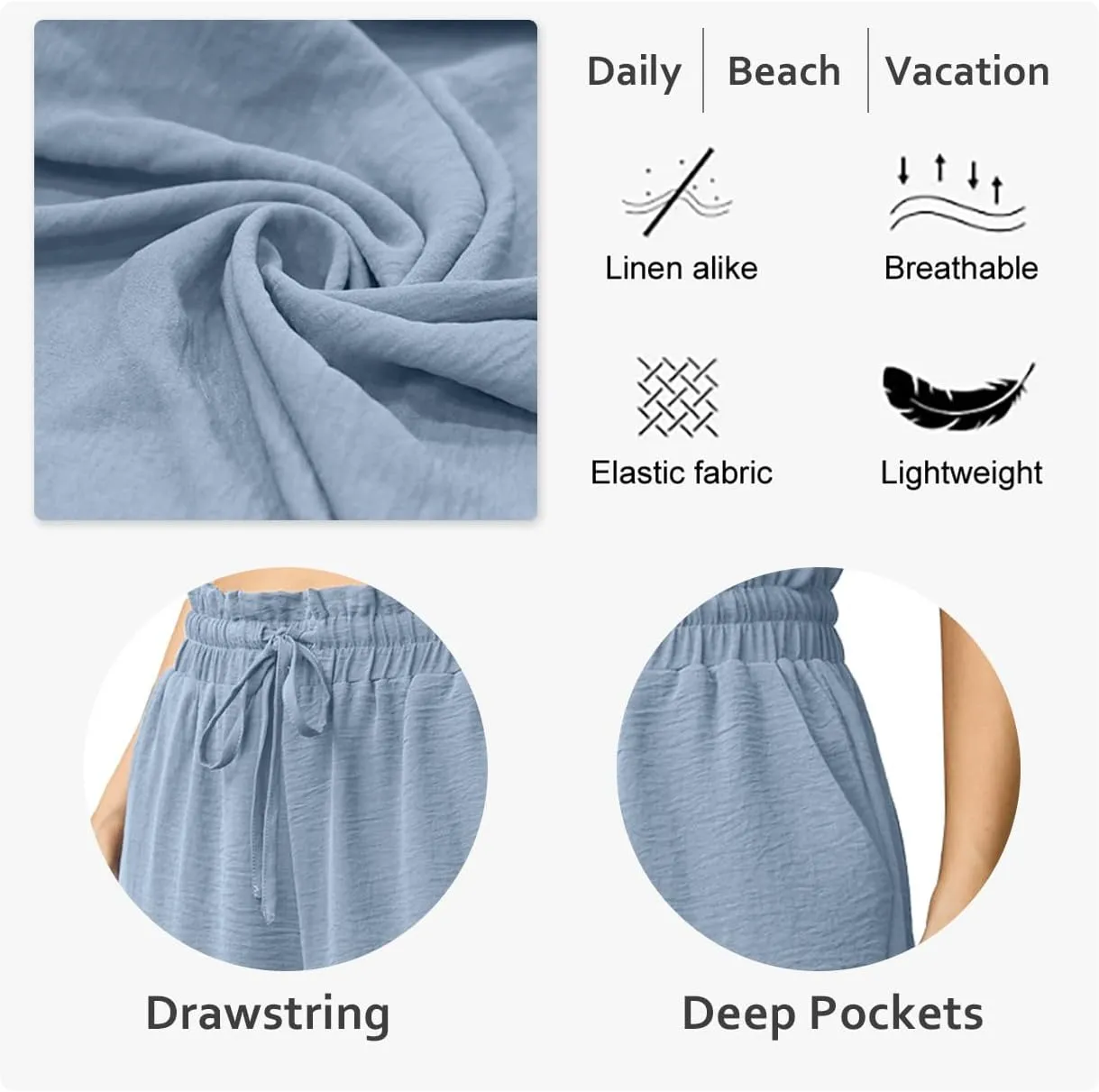 Womens Wide Leg High Waisted with Tie Belt Pockets Summer 2025 Vacation Pants