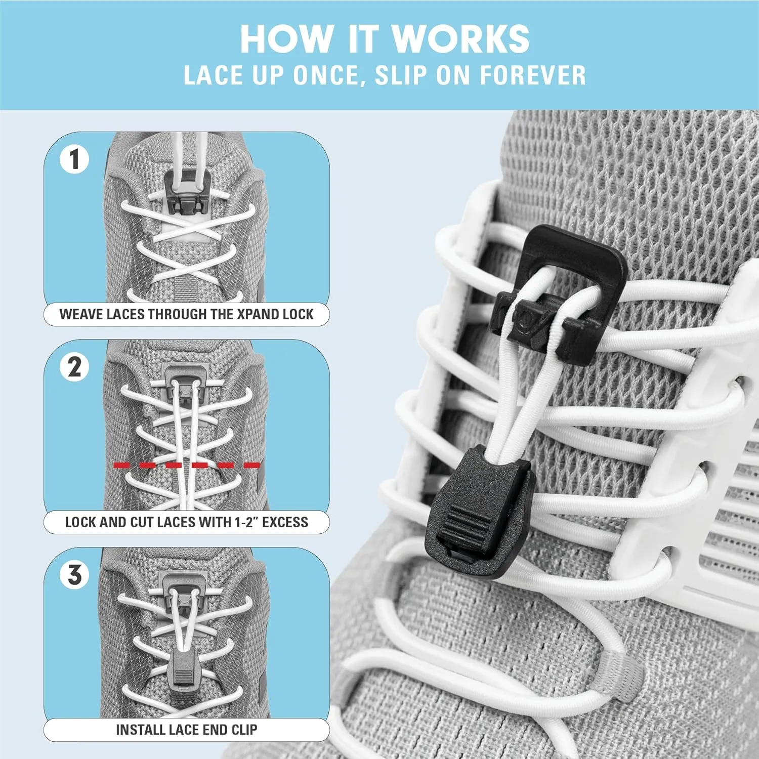 Xpand No Tie Elastic Boot Laces. Hi-Vis Reflective Shoelaces. Ultra Durable for Hiking, Triathletes and Crossfit