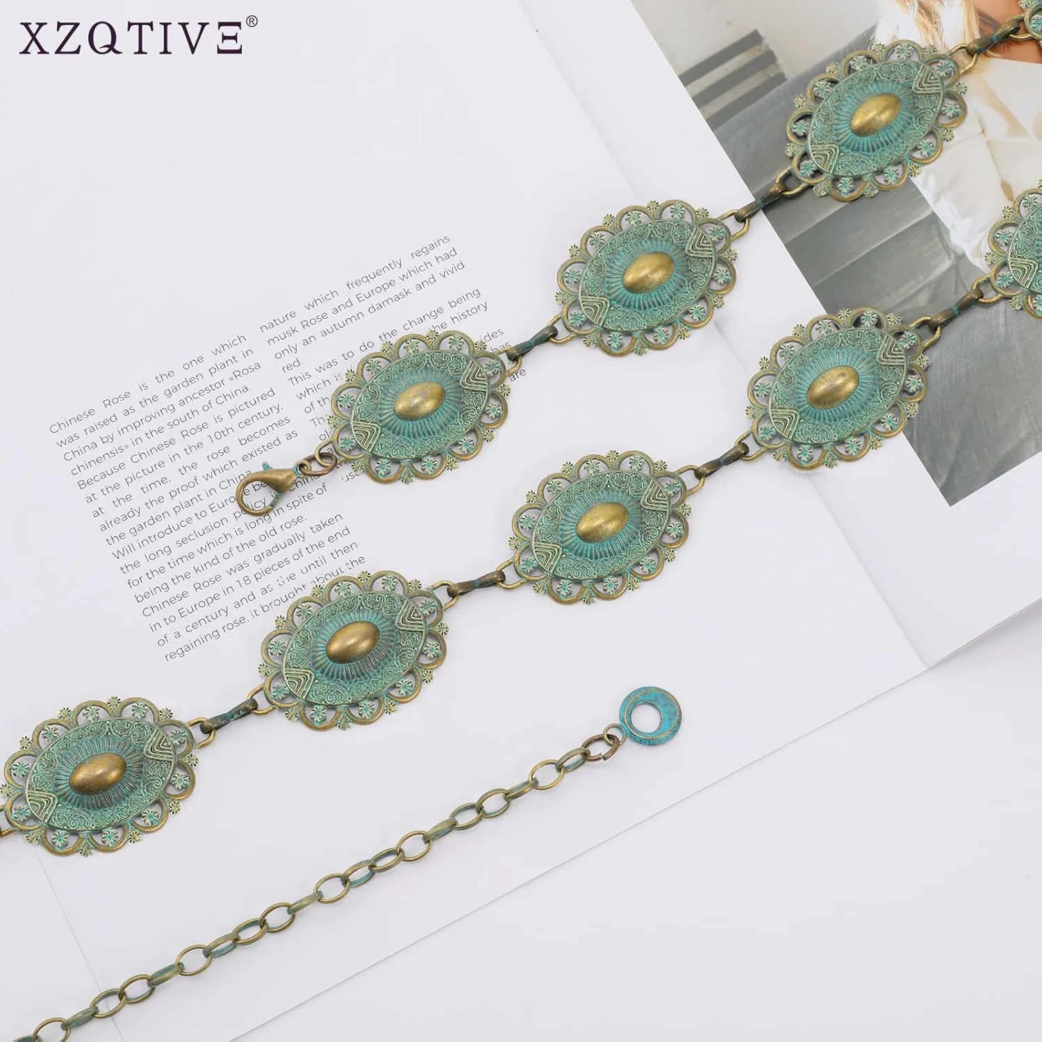 XZQTIVE Women Boho Chain Belts For Dresses Jeans Western Cowgirl Waist Links Belt Adjustable Metal Concho Belt