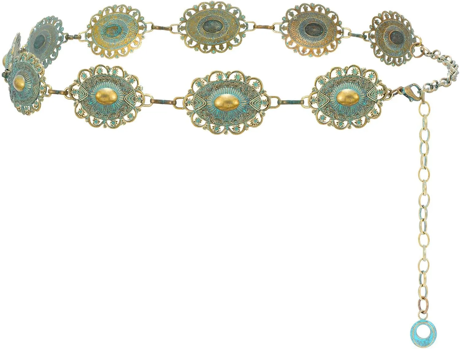 XZQTIVE Women Boho Chain Belts For Dresses Jeans Western Cowgirl Waist Links Belt Adjustable Metal Concho Belt