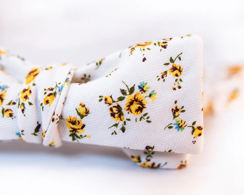 Yellow Floral Cotton Bow Tie-Batwing
