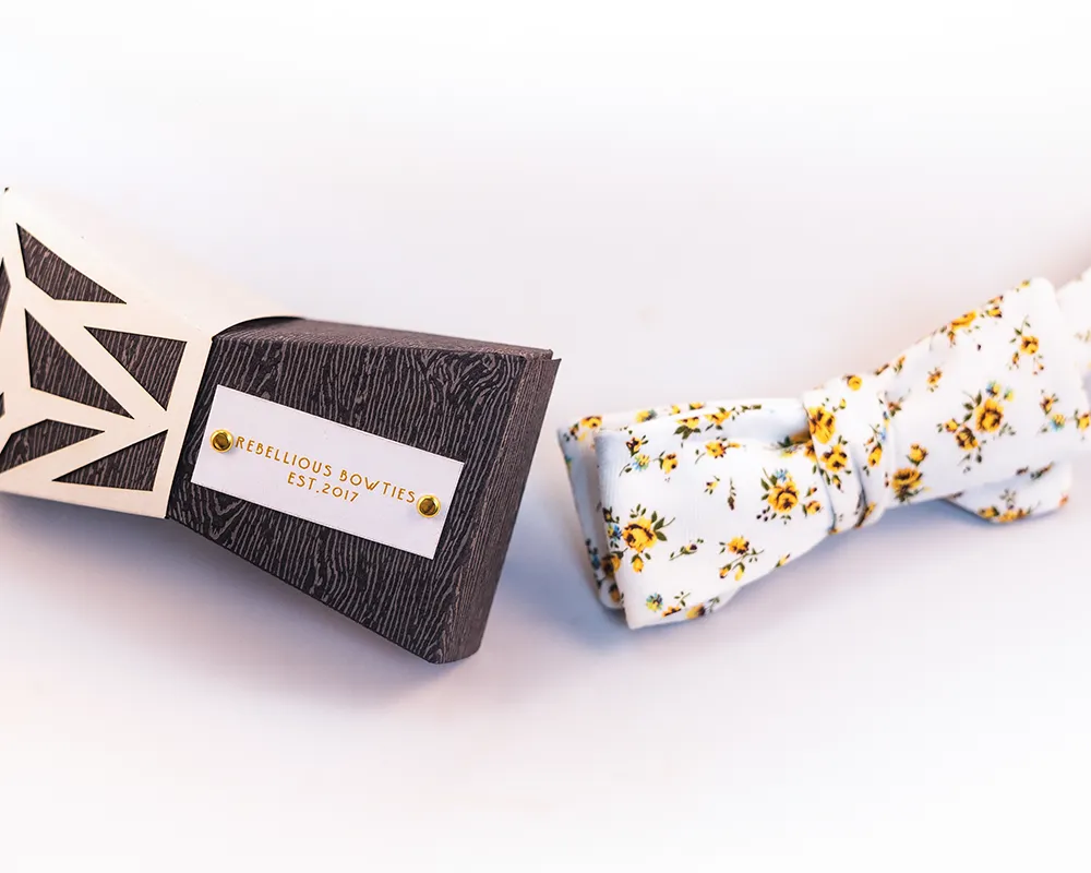 Yellow Floral Cotton Bow Tie-Batwing